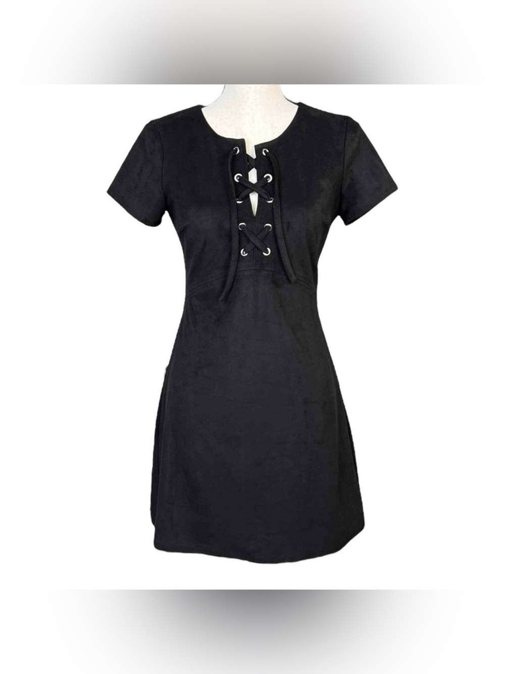 Express Black Short-Sleeve Lace-Up Dress